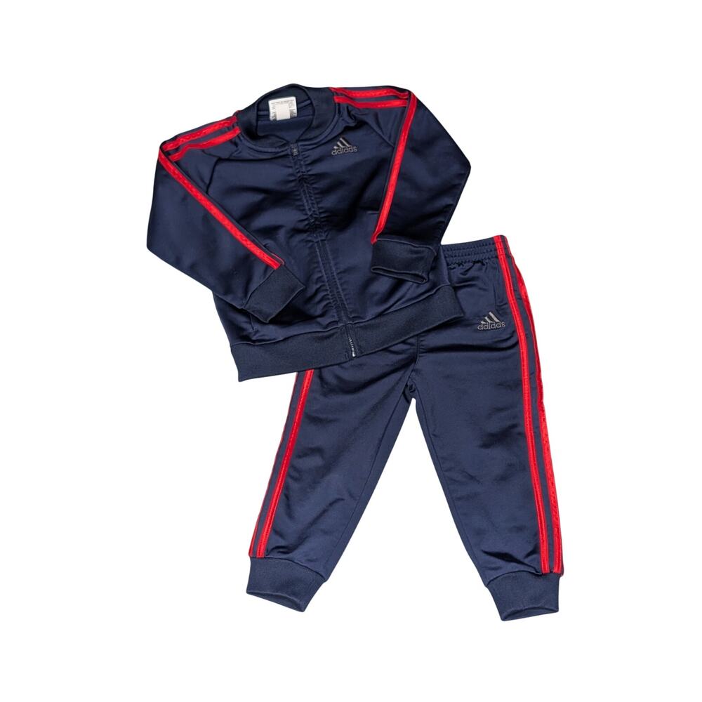 Adidas Toddler Tricot Track Suit 24 Months Sporty Retro Full Zip Navy Red Gray